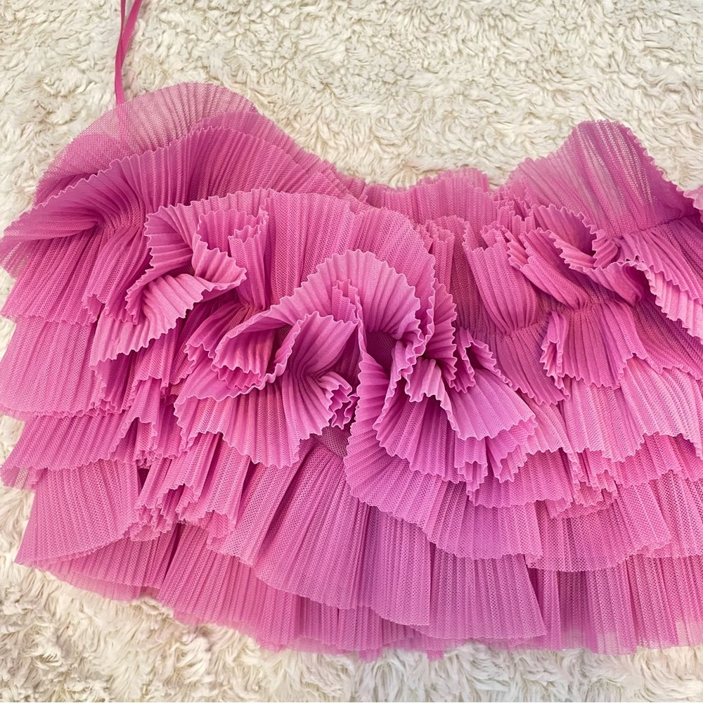 Zara Pink Ruffled Crop Top - Picture 2 of 13